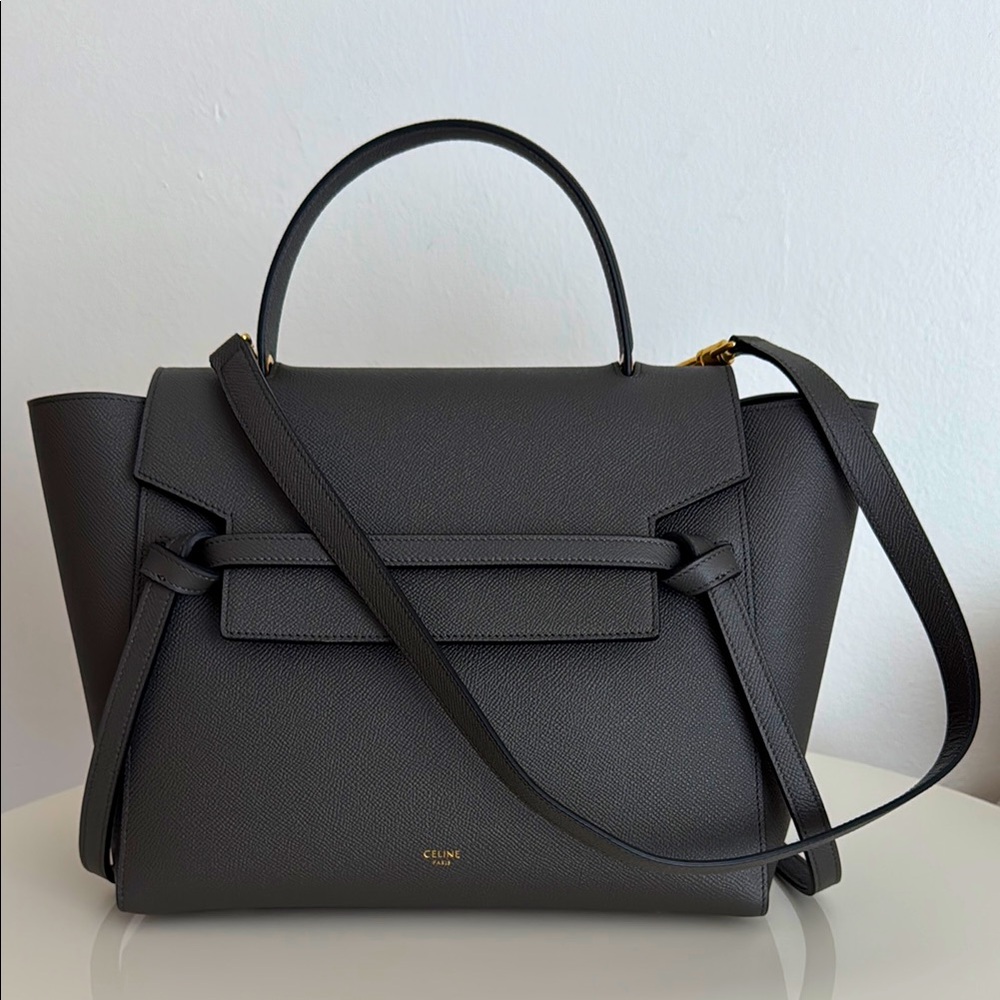 Celine *NEW* Grey Top Handle Leather Bag with Shoulder Strap & Dust Cover